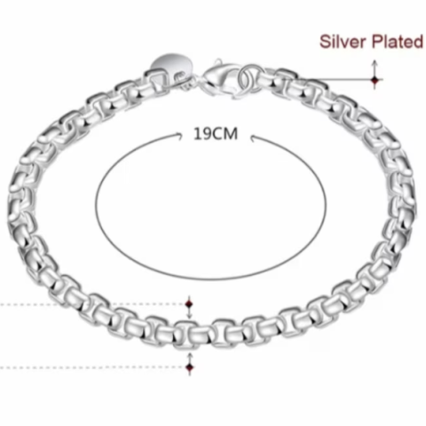 Bratara eleganta, CRM, lantisor rotund, 19 cm, pentru femei si barbati, argintiu [3]