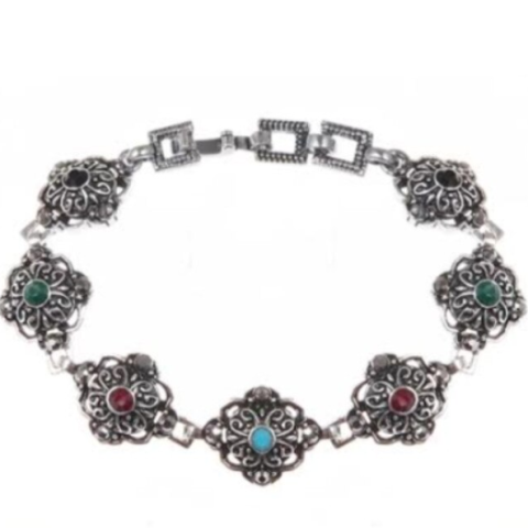 Bratara eleganta dama, CRM, model floral 7cristale, etnic, argintiu, 18 cm [1]