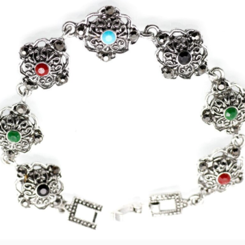 Bratari - Bratara eleganta dama, CRM, model floral 7cristale, etnic, argintiu, 18 cm