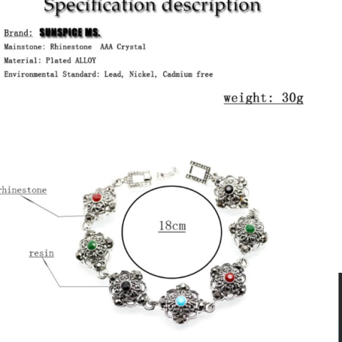 Bratara eleganta dama, CRM, model floral 7cristale, etnic, argintiu, 18 cm [3]