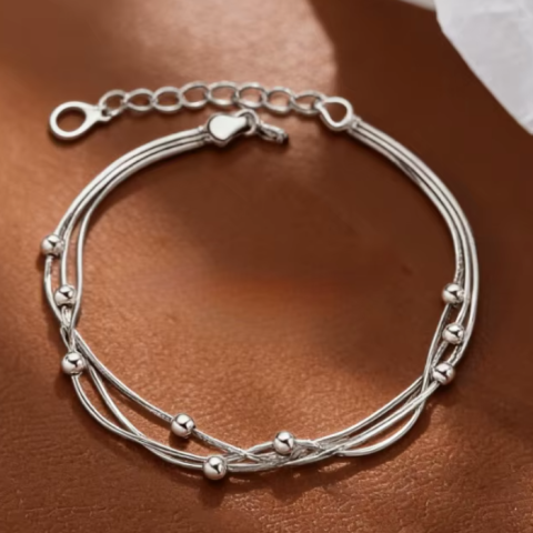 Bratara eleganta pentru femei, CRM, design modern cu bile decorative, ajustabila, argintie [4]