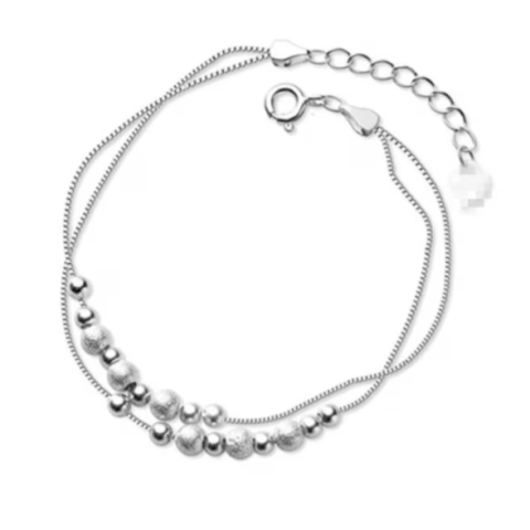 Bratara eleganta pentru femei, CRM, model cu bile decorative, lant dublu, ajustabila, silver [1]