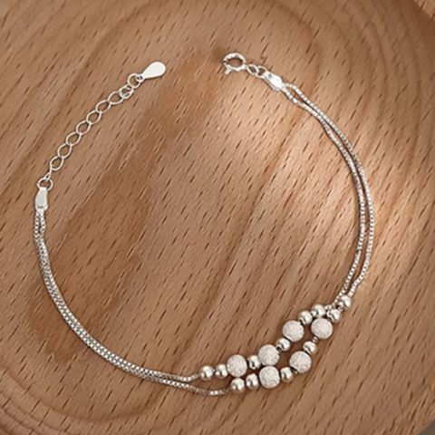 Bratara eleganta pentru femei, CRM, model cu bile decorative, lant dublu, ajustabila, silver [2]