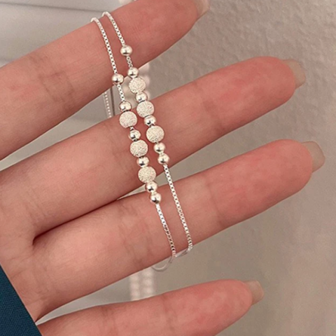 Fashion - Bratara eleganta pentru femei, CRM, model cu bile decorative, lant dublu, ajustabila, silver