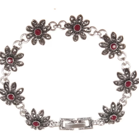 Bratari - Bratara etnica dama, CRM, motiv floral sculptat, finisaj argintiu vintage