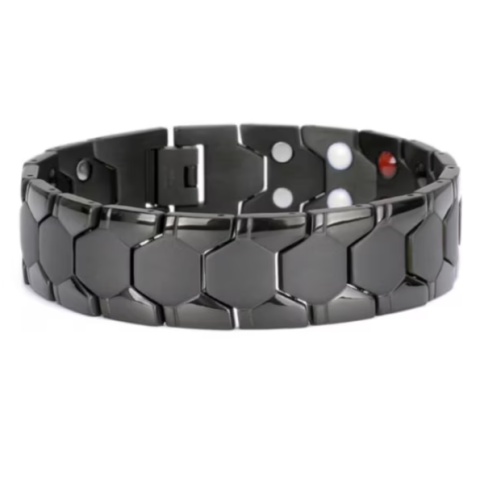 Bratara magnetica pentru barbati, CRM, neagra, model hexagonal, ajustabila, 20 cm