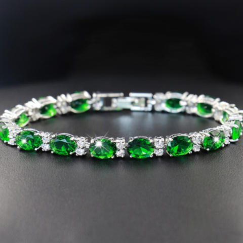 Bratari - Bratara Moissanite dama, CRM, pietre verzi stralucitoare, eleganta, 20 cm