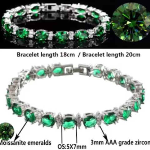 Bratara Moissanite dama, CRM, pietre verzi stralucitoare, eleganta, 20 cm [2]