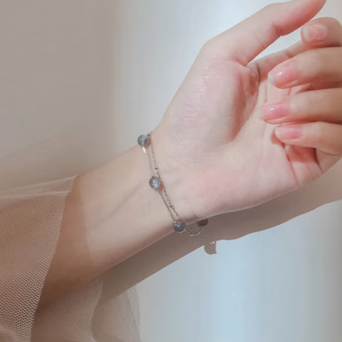 Bratara Mystic Moon, dubla, CRM, cu 7 cristale și piatra lunii, argintie [4]