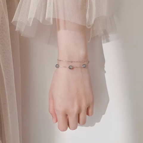 Bratara Mystic Moon, dubla, CRM, cu 7 cristale și piatra lunii, argintie [2]