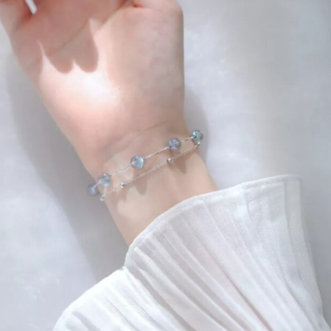 Bratara Mystic Moon, dubla, CRM, cu 7 cristale și piatra lunii, argintie [3]