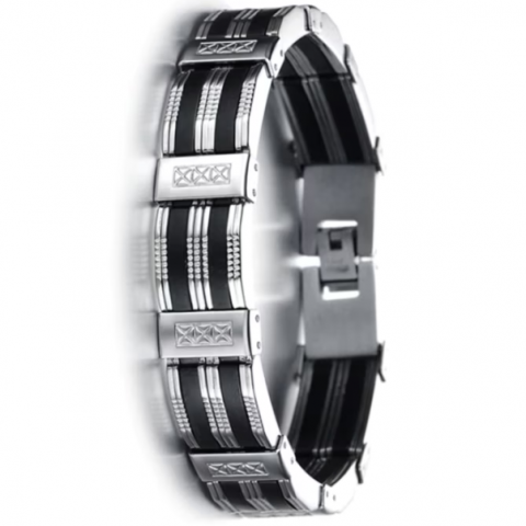 Bratara pentru barbati, CRM, din otel inoxidabil, negru/argintiu, 21 cm