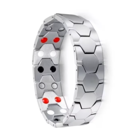 Bratara pentru barbati, CRM, magnetica si terapeutica, ajustabila, 20 cm, argintie