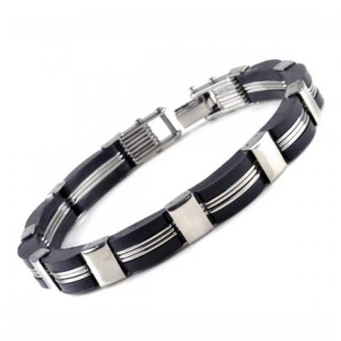 Brățară pentru bărbați din oțel inoxidabil, CRM, negru/argintiu, 22 cm [2]