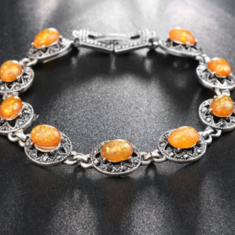 Brățară pentru Femei, CRM, Opal Galben, Argintie – Accesoriu Elegant [4]