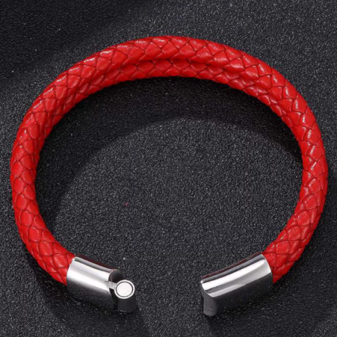 Bratari - Bratara Unisex, CRM, Piele Impletita, Magnetica, Rosu, Accesoriu Casual, 20.5 cm