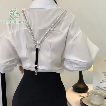 Bretele Fashion Decorative cu Perle, CRM,  Accesoriu Vestimentar Modern pentru Rochii, Bluze și Fuste [3]