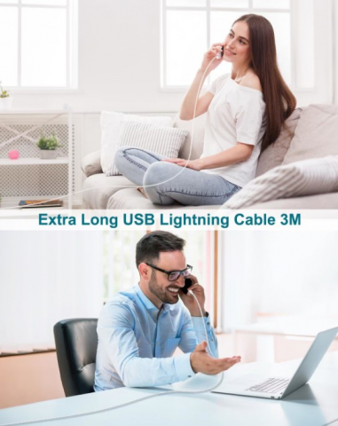 Cablu USB to Lightning, 3 metri, Alb pentru iPhone [6]