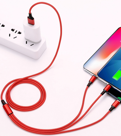 Cablu de incarcare LightningUSB-CMicro USB, Flash 3in1, 1.2m, 5A, rosu [0]