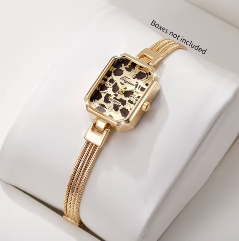 Fashion - Ceas Elegant Pătrat de Damă EVNC - Quartz & Bratară Metalică