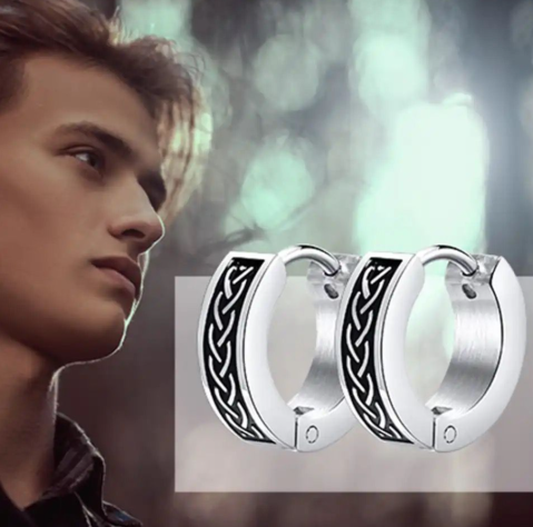 Cercei bărbați, ADM, CelticKnot, oțel Inoxidabil, negru-argintiu, stil celtic [4]