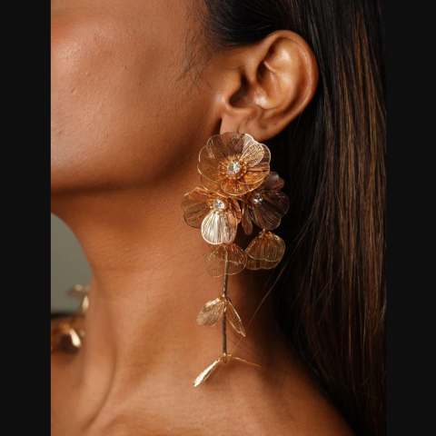 Cercei deLux Floral, CRM, Statement cu Franjuri Elegante pentru Femei, Auriu [2]
