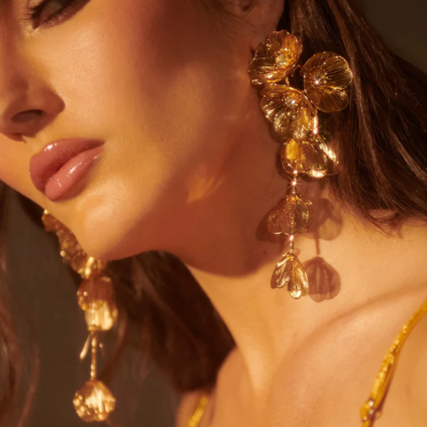 Cercei deLux Floral, CRM, Statement cu Franjuri Elegante pentru Femei, Auriu [3]