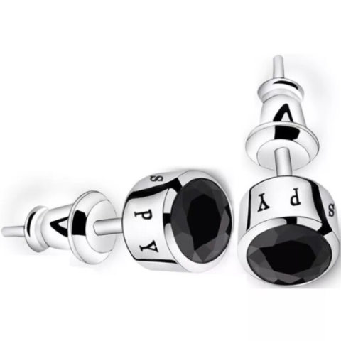 Cercei - Cercei eleganti pentru barbati, Round Zircon, CRM, argintii