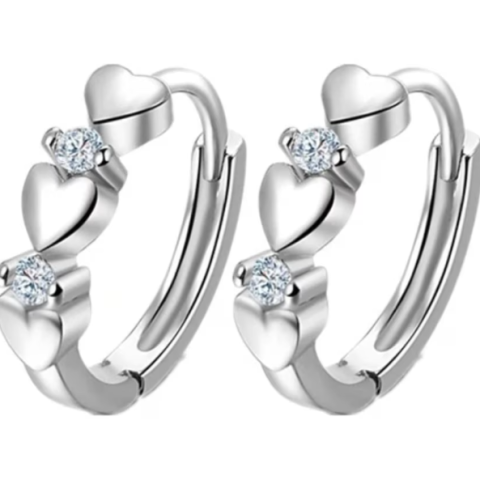 Cercei - Cercei pentru fetite, CRM, model inimioare cu pietre stralucitoare, argintii