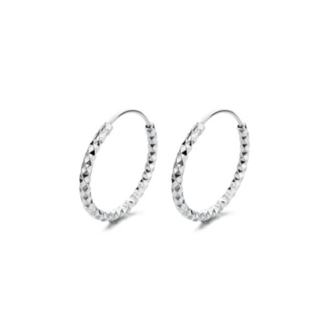 Cercei - Cercei rotunzi pentru fetite, CRM, model cerc texturat, argintii