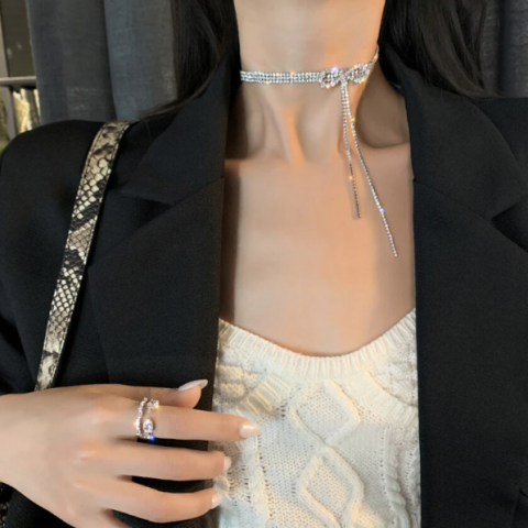 Choker Boem Multistrass, Strălucitor, Argintiu, 27.5 cm, CRM [1]