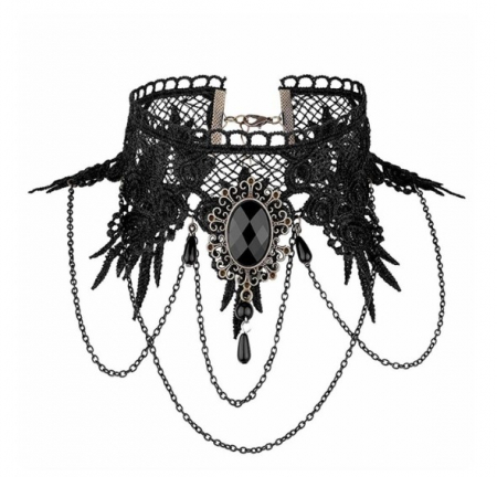 Fashion - Choker brodat cu pietre, EVNC,  Vintage Gothic Jewelry