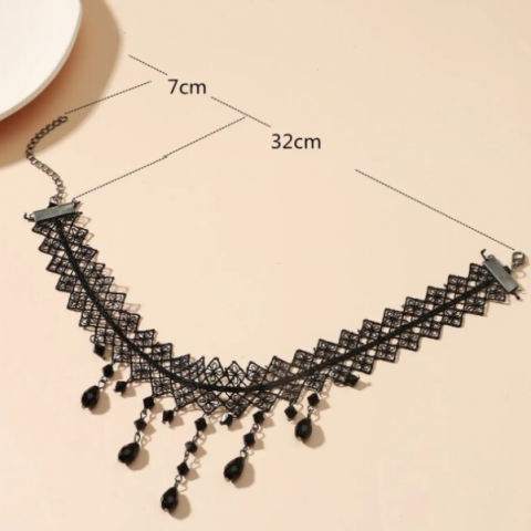 Choker Dantelat, Model Deosebit, CRM, Negru, Textil [2]