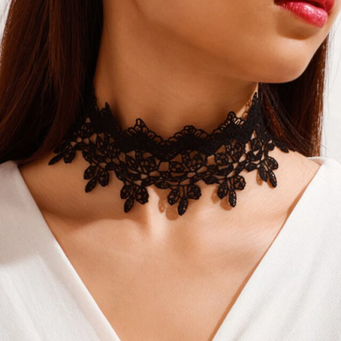 Coliere, lantisoare si chokere - Colier Choker model deosebit, CRM, dantelat, negru