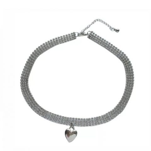 Colier Choker Sweet, CRM, Argintiu cu Pandantiv Inimă, 33 cm [5]