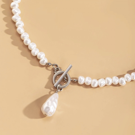 Colier cu perle pentru femei, ADM, Teardrop Pearl, alb-argintiu [1]