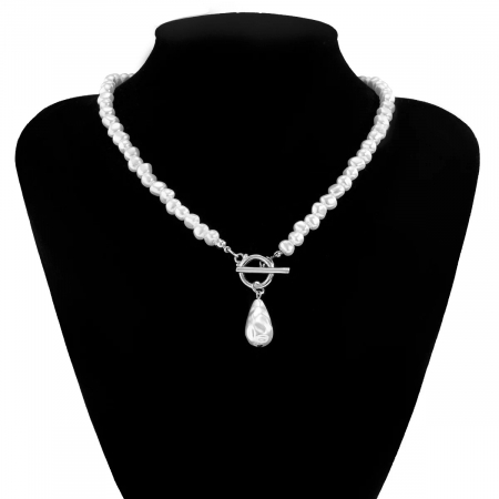 Colier cu perle pentru femei, ADM, Teardrop Pearl, alb-argintiu [5]