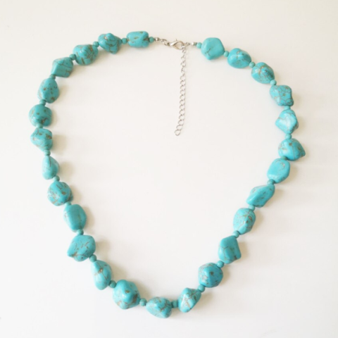 Coliere, lantisoare si chokere - Colier Dama cu Pietre Turcoaz, CRM, Lungime Reglabila