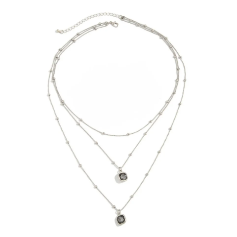 Colier dama multistrat, CRM, cu pandantive si strass, elegant, argintiu [4]