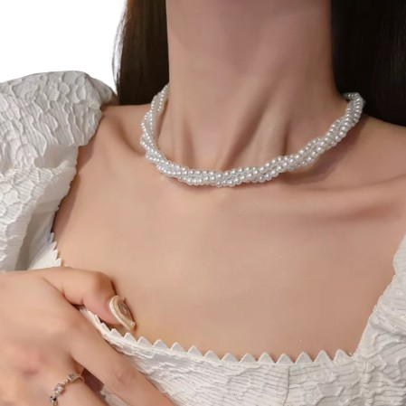 Colier împletit din perle albe, CRM, elegant Pearl, alb/argintiu, 40 cm [0]