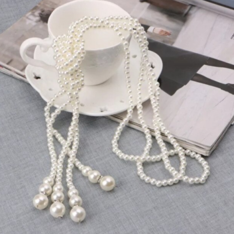 Colier lung din perle pentru femei, CRM, dublu, 125 cm [2]