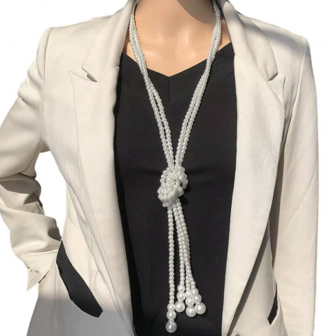 Colier lung din perle pentru femei, CRM, dublu, 125 cm [4]