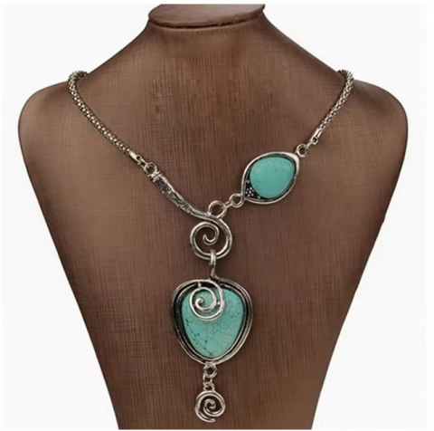 Coliere, lantisoare si chokere - Colier Elegant cu Pandantiv Boho EVNC - Silvana Turquoise, Mărime Reglabilă
