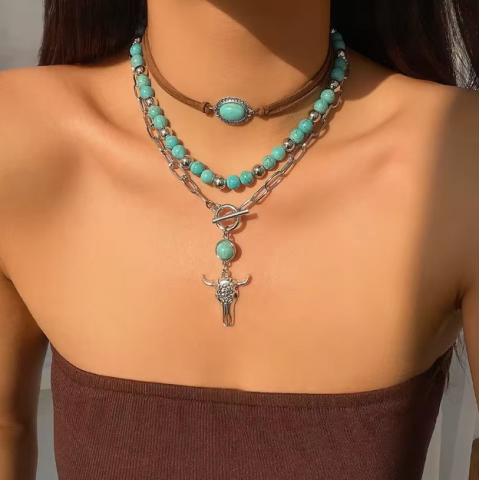 Colier Tip Cocker cu Pandantiv Boho EVNC - Ethnic Style Bull Head, Mărime Reglabilă [1]