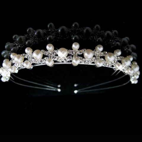 Coroniță Elegantă pentru Păr cu Perle și Cristale, CRM, Accesoriu Decorativ, Alb/Argintiu [1]