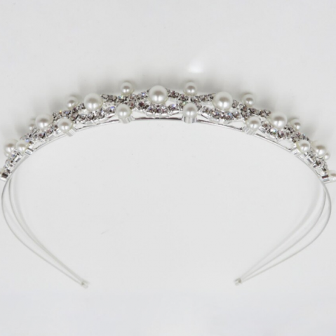 Coroniță Elegantă pentru Păr cu Perle și Cristale, CRM, Accesoriu Decorativ, Alb/Argintiu [3]