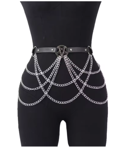 Fashion - Curea cu Cataramă Stea și Lanțuri Decorative EVNC - Punk Gothic