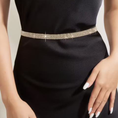 Curea Glamour Strass, CRM, aurie, 105 cm [0]