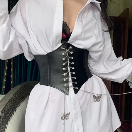 Curea lata pentru femei tip corset, piele ecologica, cu accesorii argintii [7]