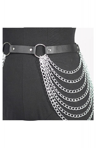 Curea pentru talie cu lanturi decorative, EVNC, Waist Corset, negru [2]
